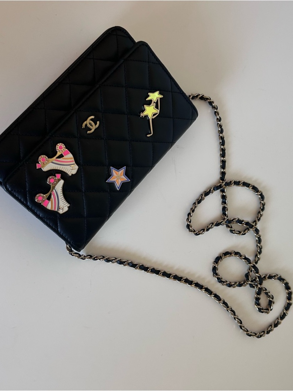 CHANEL Black Quilted Leather Crossbody with Playful Pin Accents - Picture 3 of 5